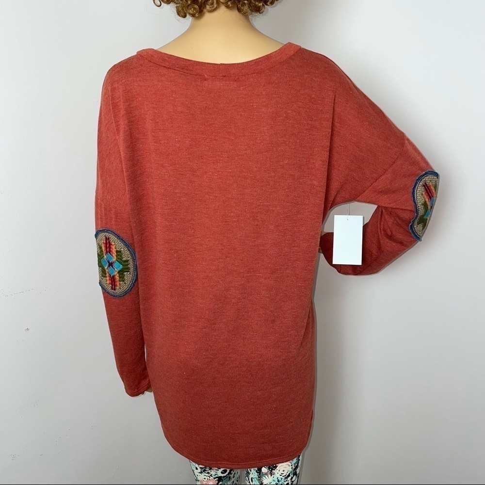 Twenty Second NWT Boho Embroidered Long Sleeve Top – Rust Orange, Size Medium